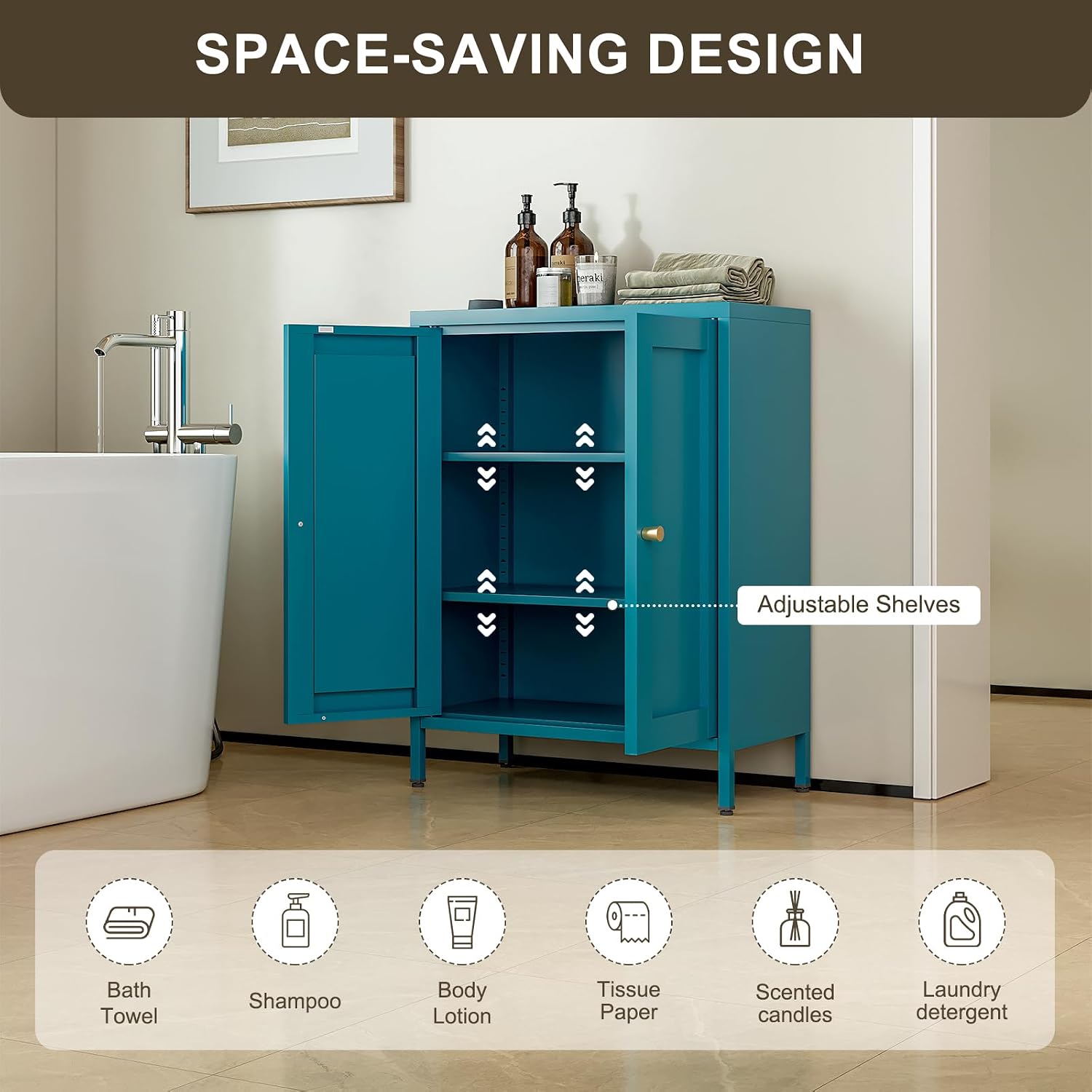 Blue Metal Bathroom Storage Cabinet