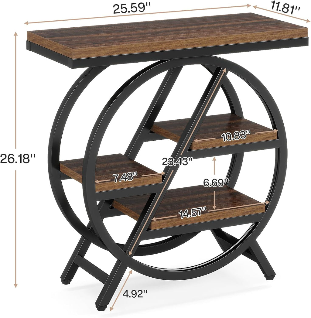 Industrial 3-Tier Wooden Side Table