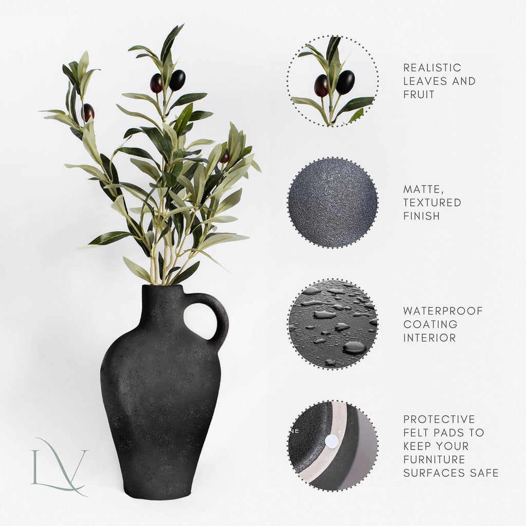 Textured Ceramic Vase Gift Set with Artificial Plants