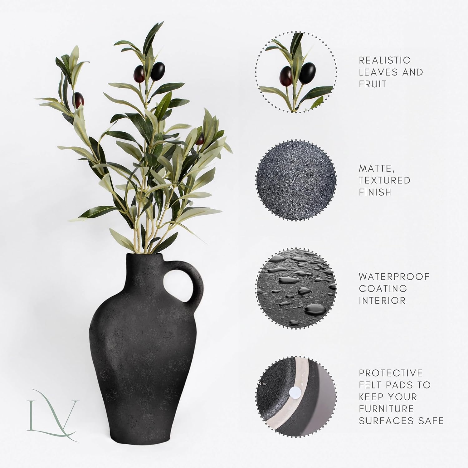 Textured Ceramic Vase Gift Set with Artificial Plants