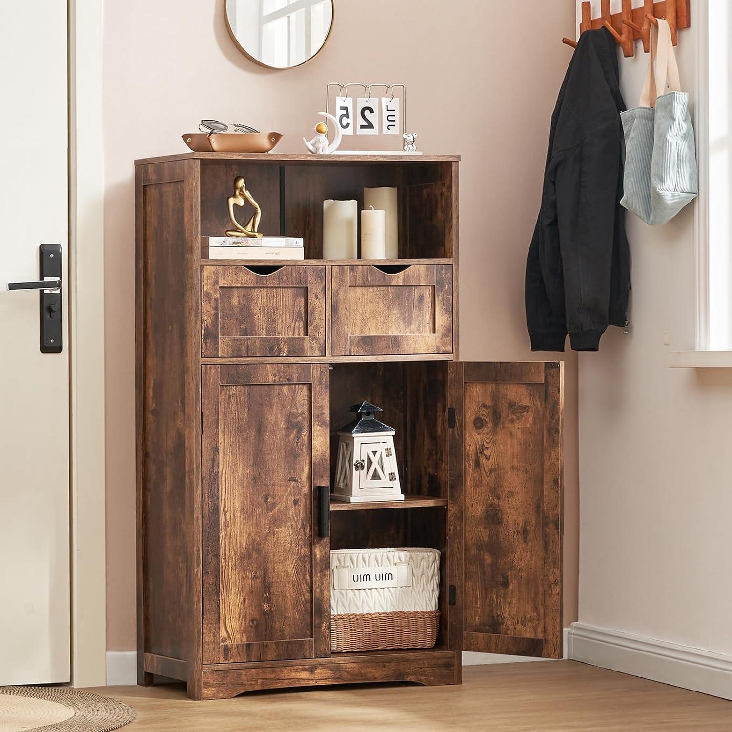 Brown Drawer Storage Floor Cabinet