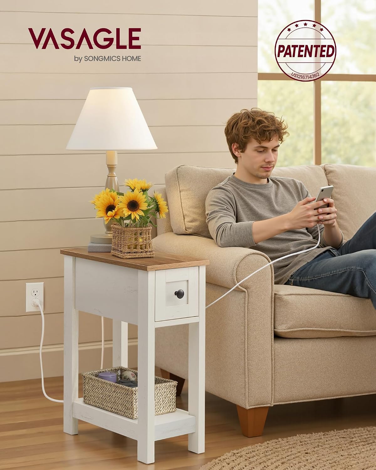 Two-Tone Farmhouse Charging End Table