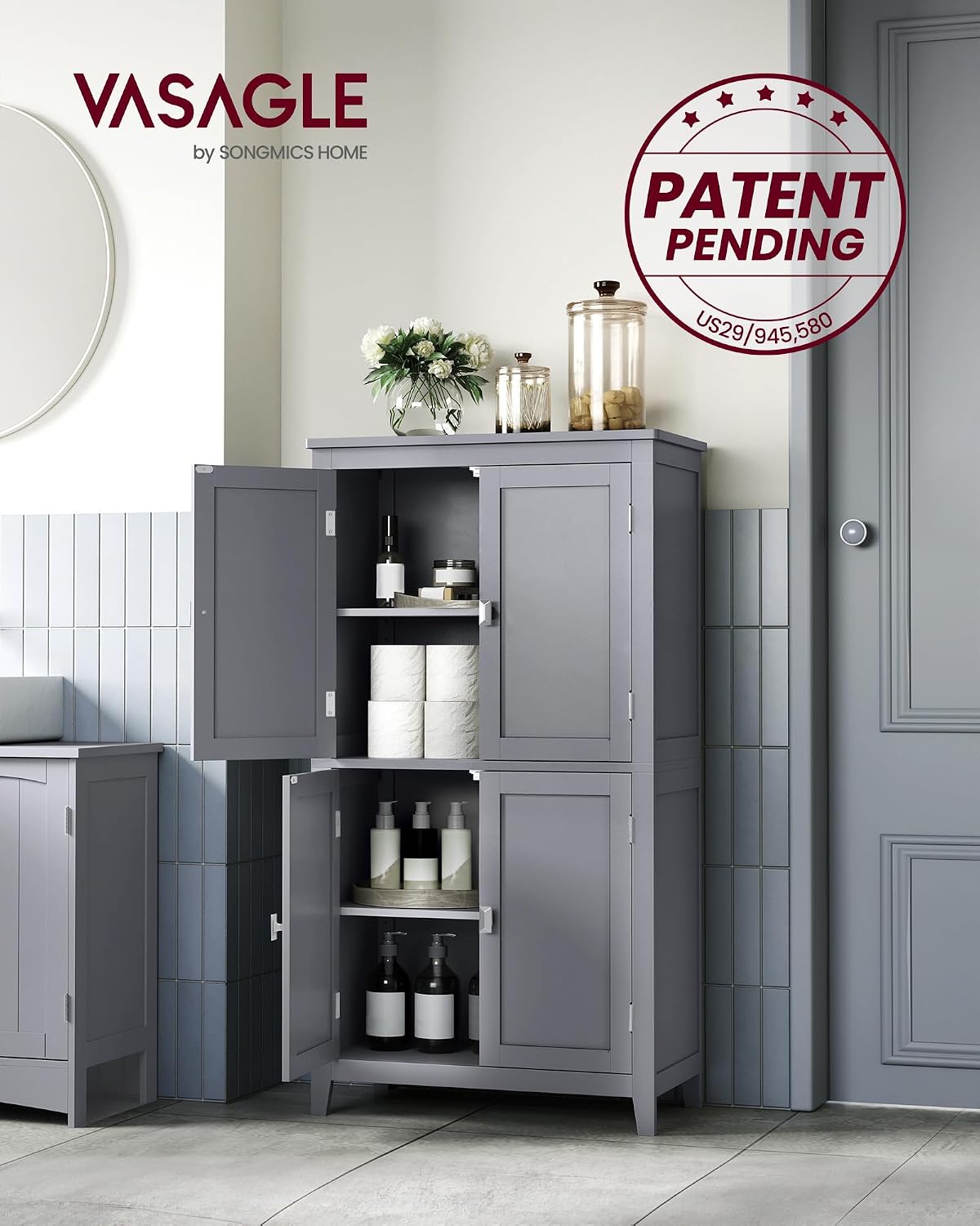Gray 4-Door Freestanding Storage Cabinet
