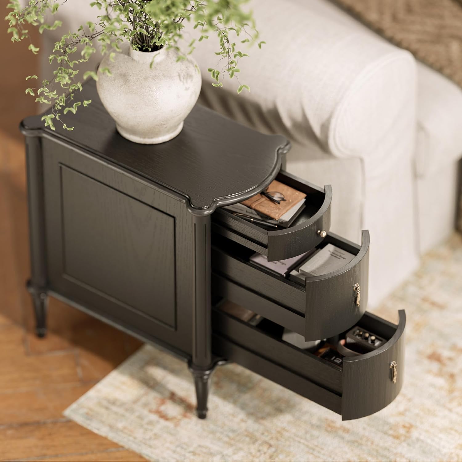 Black Charging Vintage Drawer Nightstand
