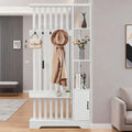 White Wood Storage Bookshelf Room Divider with Coat Rack