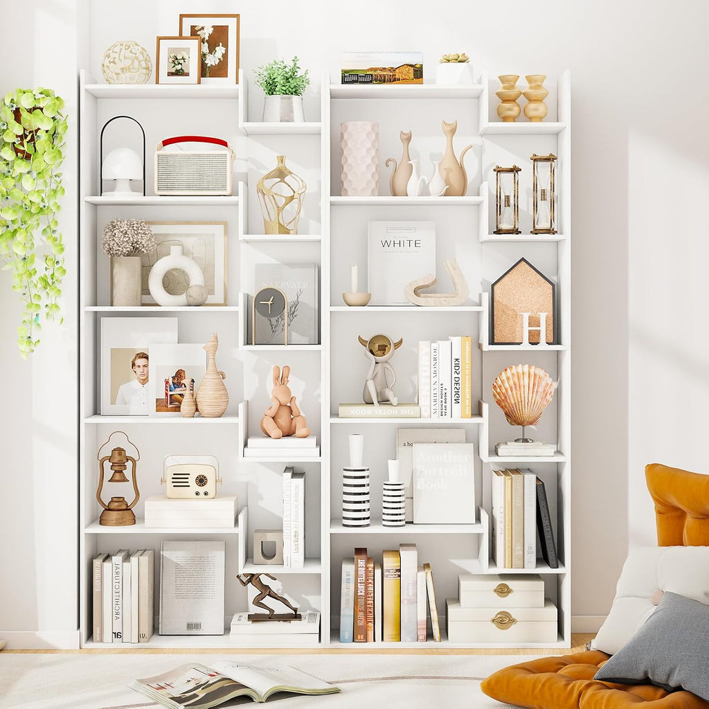 White 6-Tier Freestanding Room Divider Bookcase