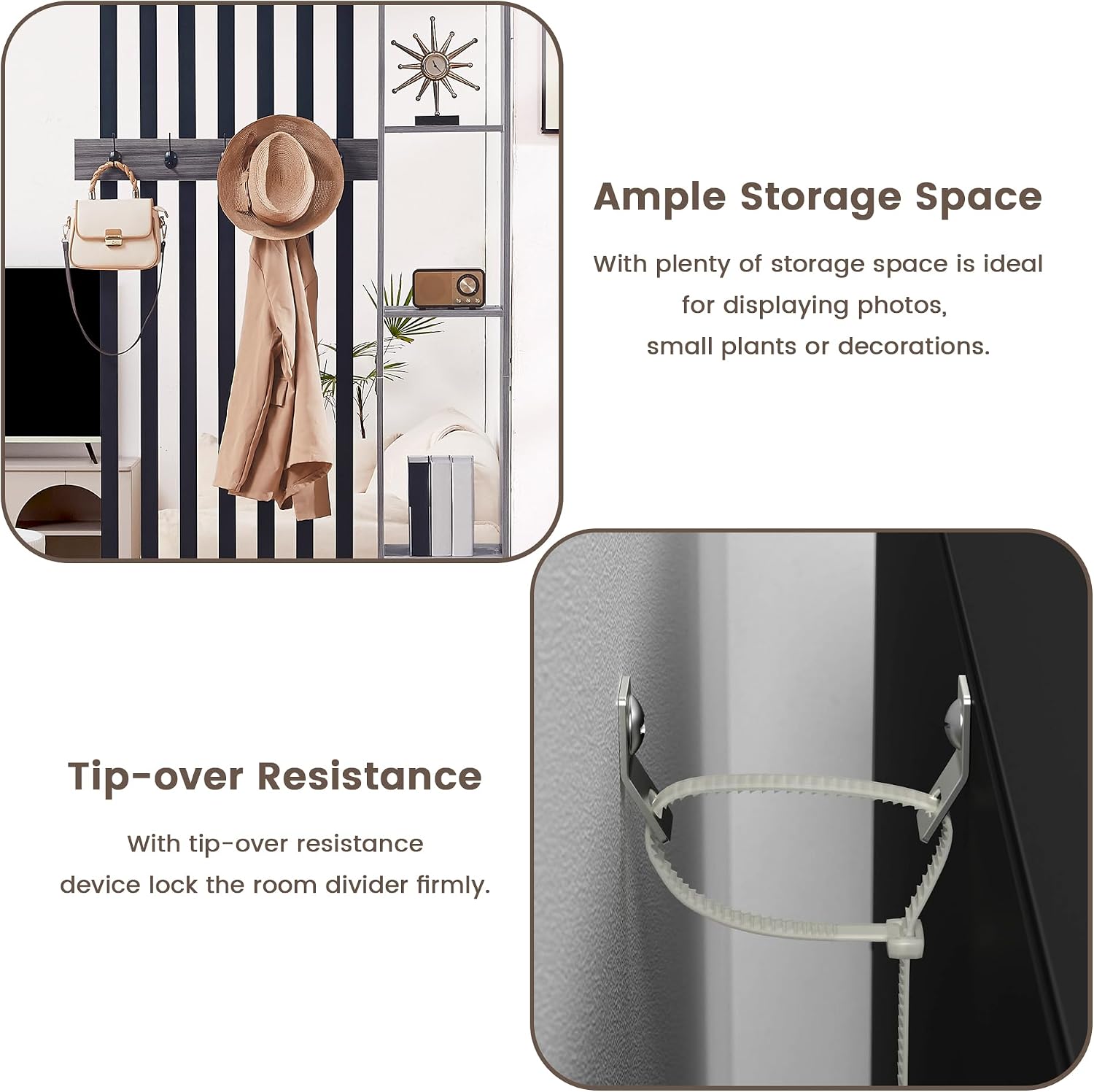 Grey Wood Storage Bookshelf Room Divider with Coat Rack