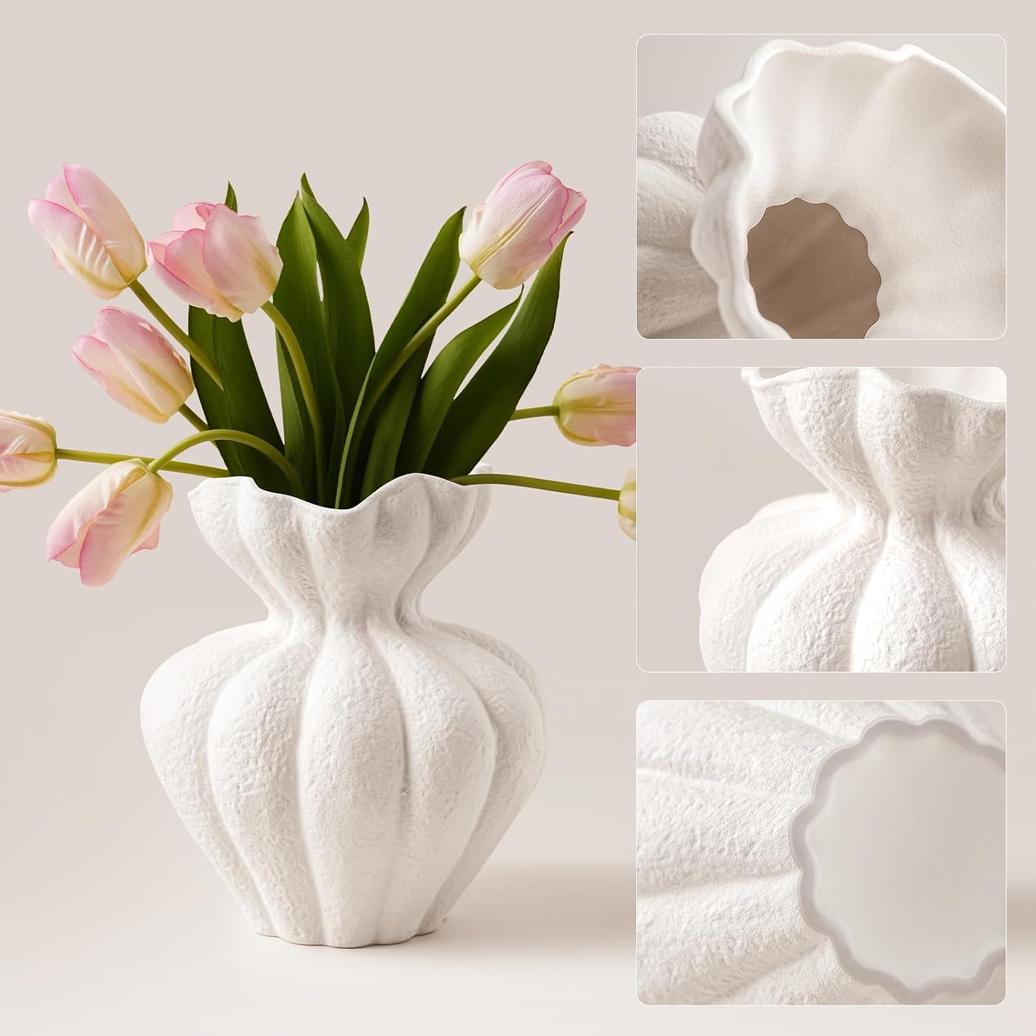 White Boho Decor Ceramic Flower Vase