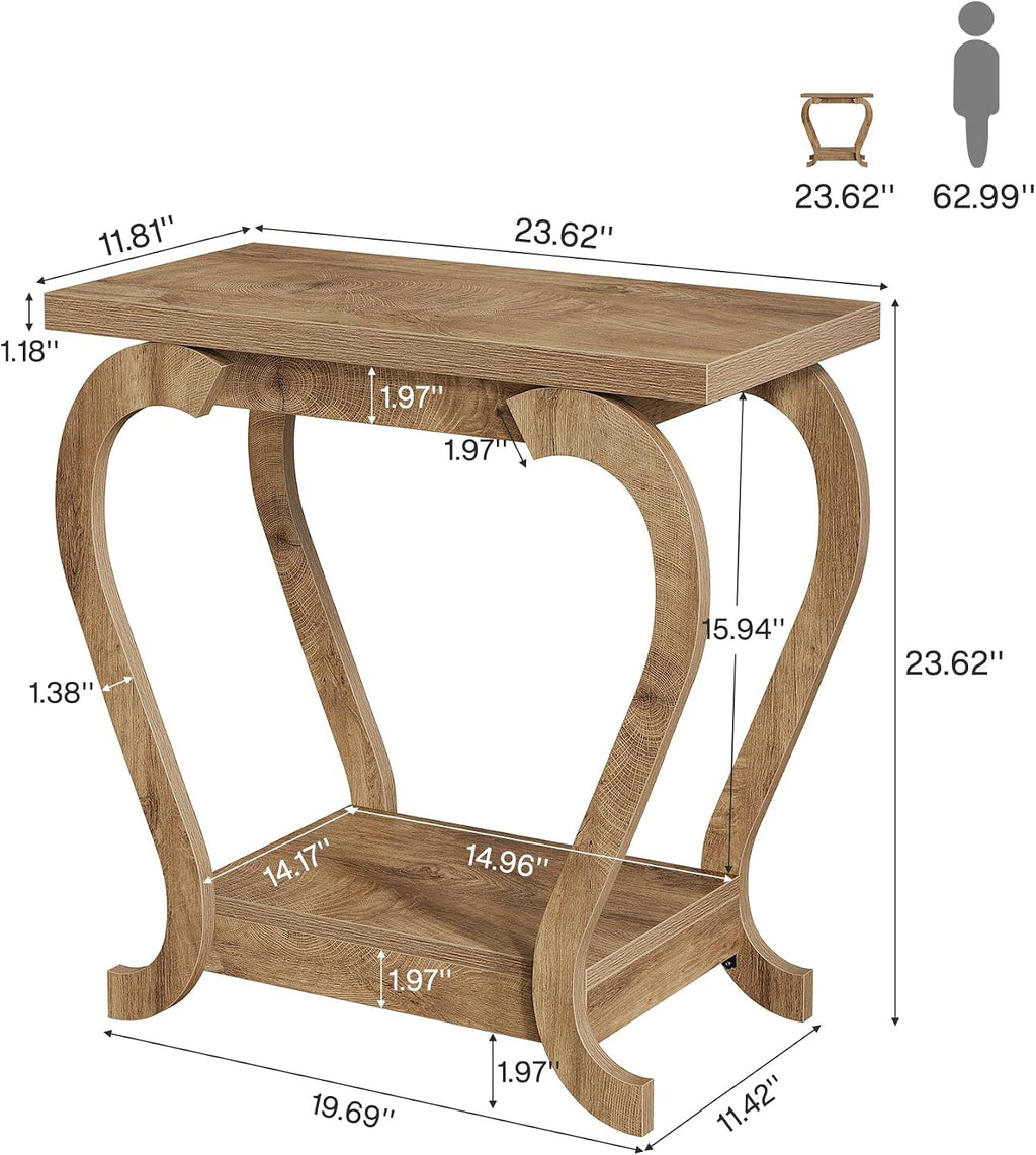 Brown 2-Tier Narrow Wood Side Table