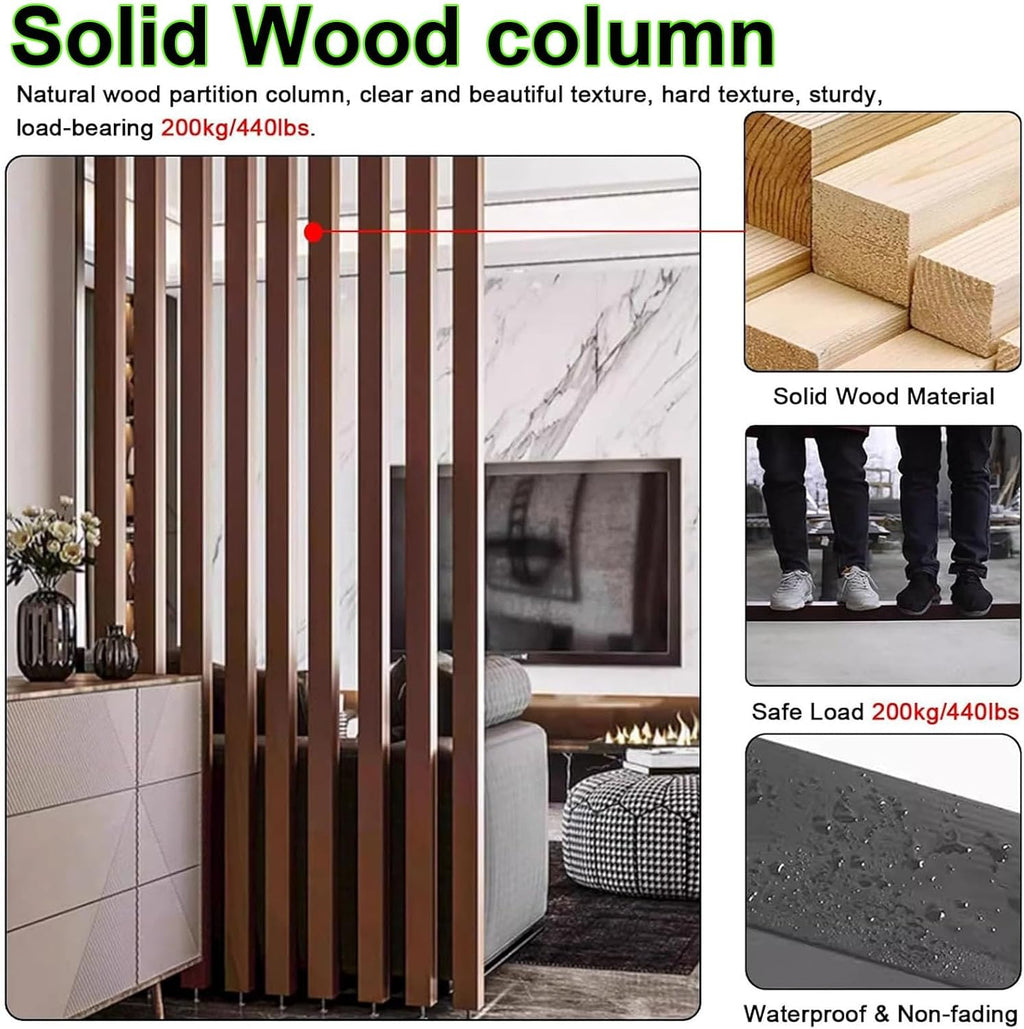 Wood Slat Floor-to-Ceiling Room Divider Screen
