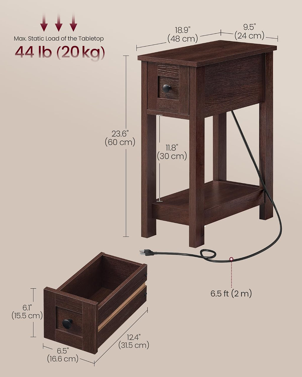 Saddle Brown Charging Farmhouse End Table