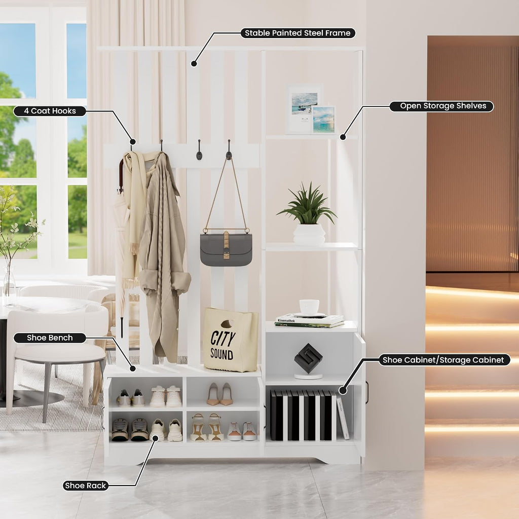 Floor-to-Ceiling Room Divider with Shoe Storage & Coat Rack