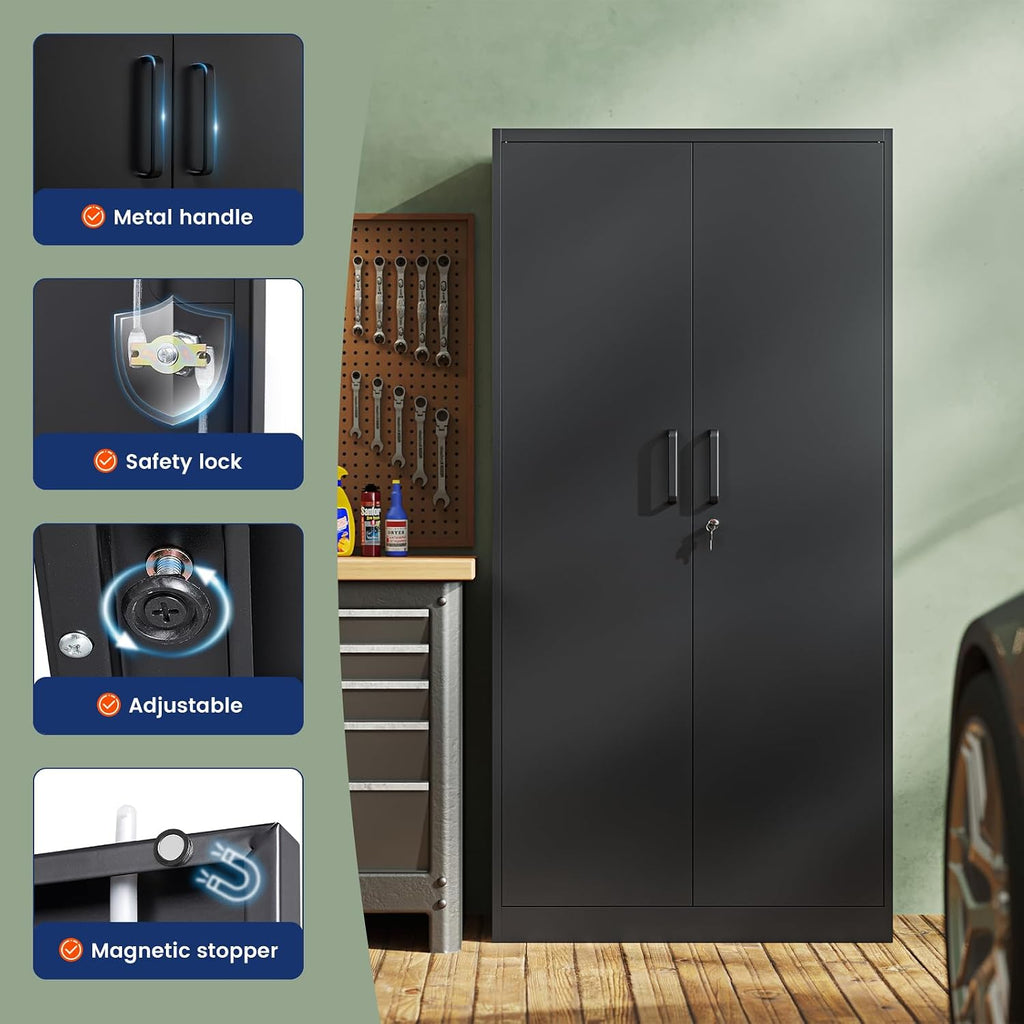 Black Lockable Metal Garage Cabinet