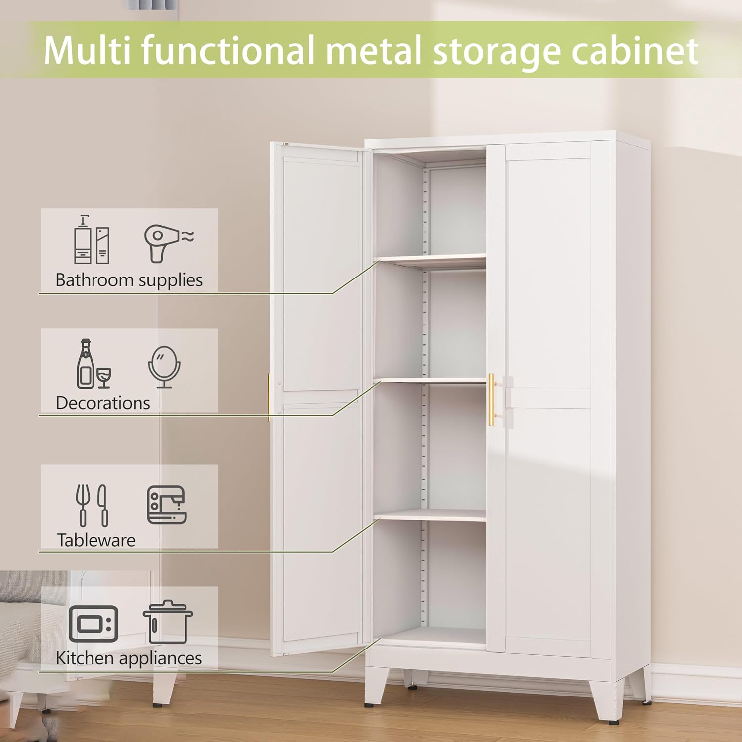 White Metal Kitchen Pantry Cabinet
