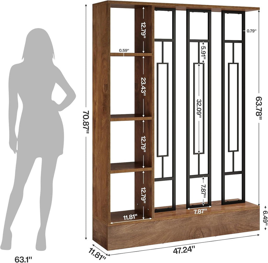 Brown Black Wooden Shelved Freestanding Room Divider