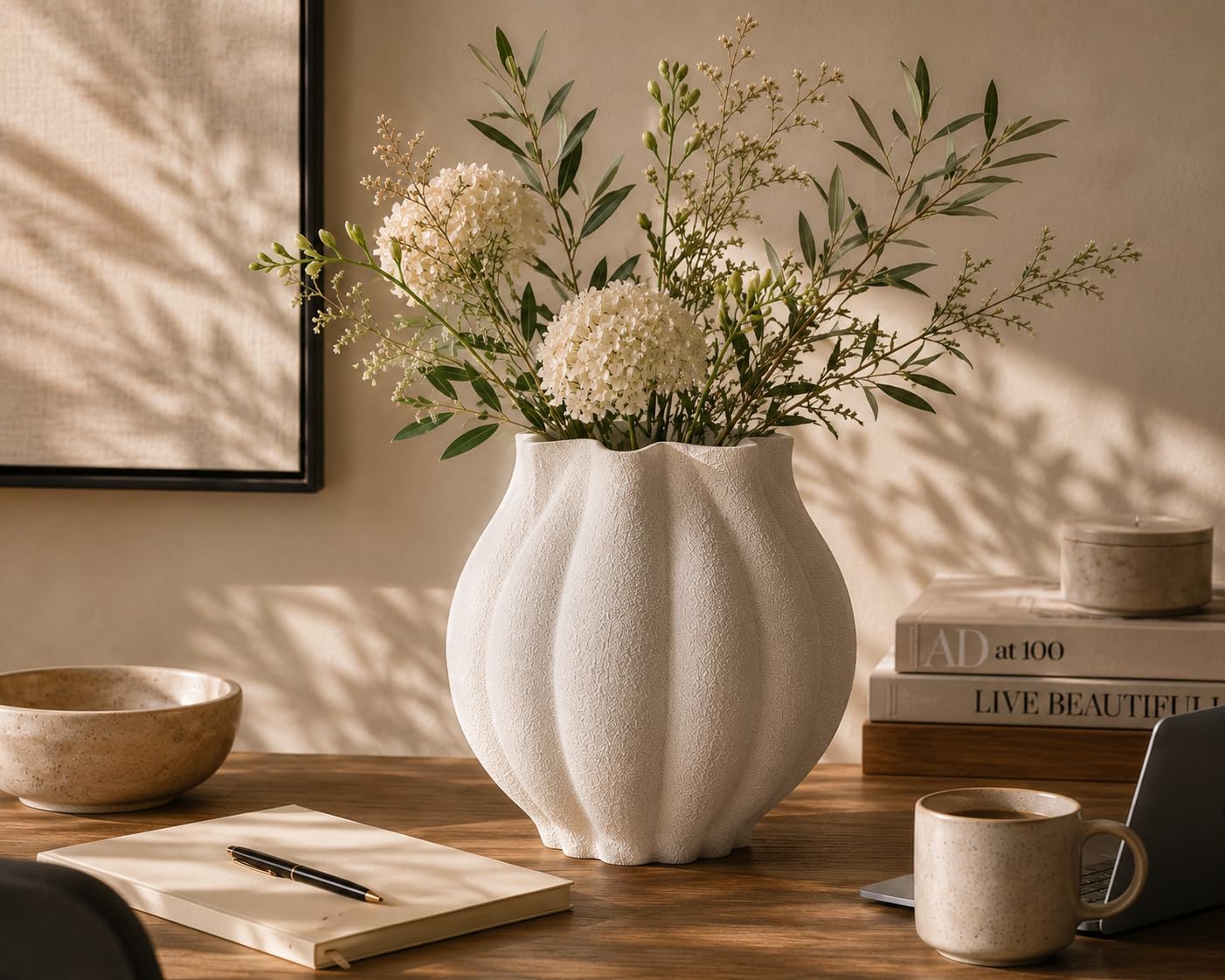 Textured White Sculptural Ceramic Vase