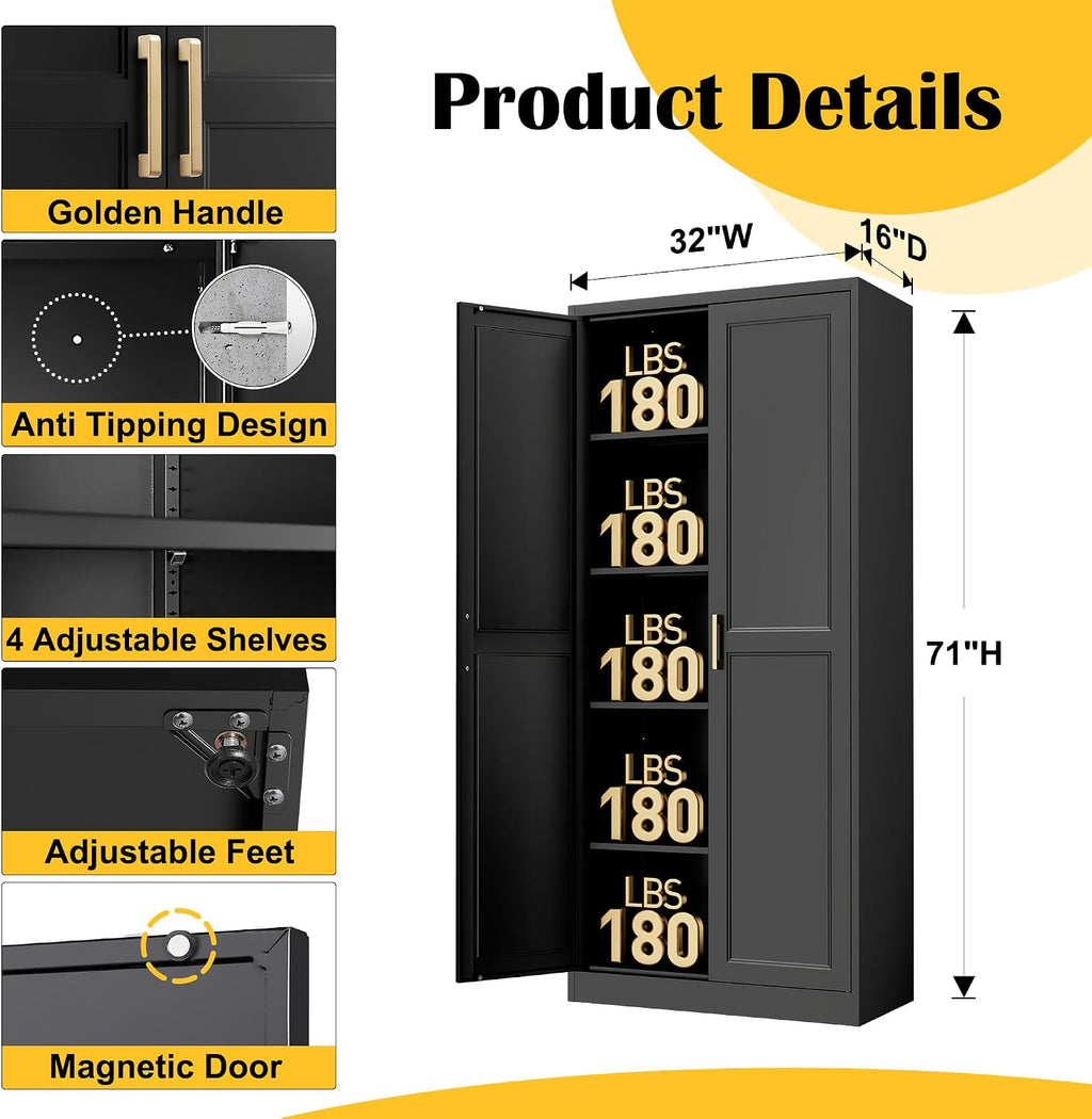 Black Metal Tall Kitchen Pantry Cabinet