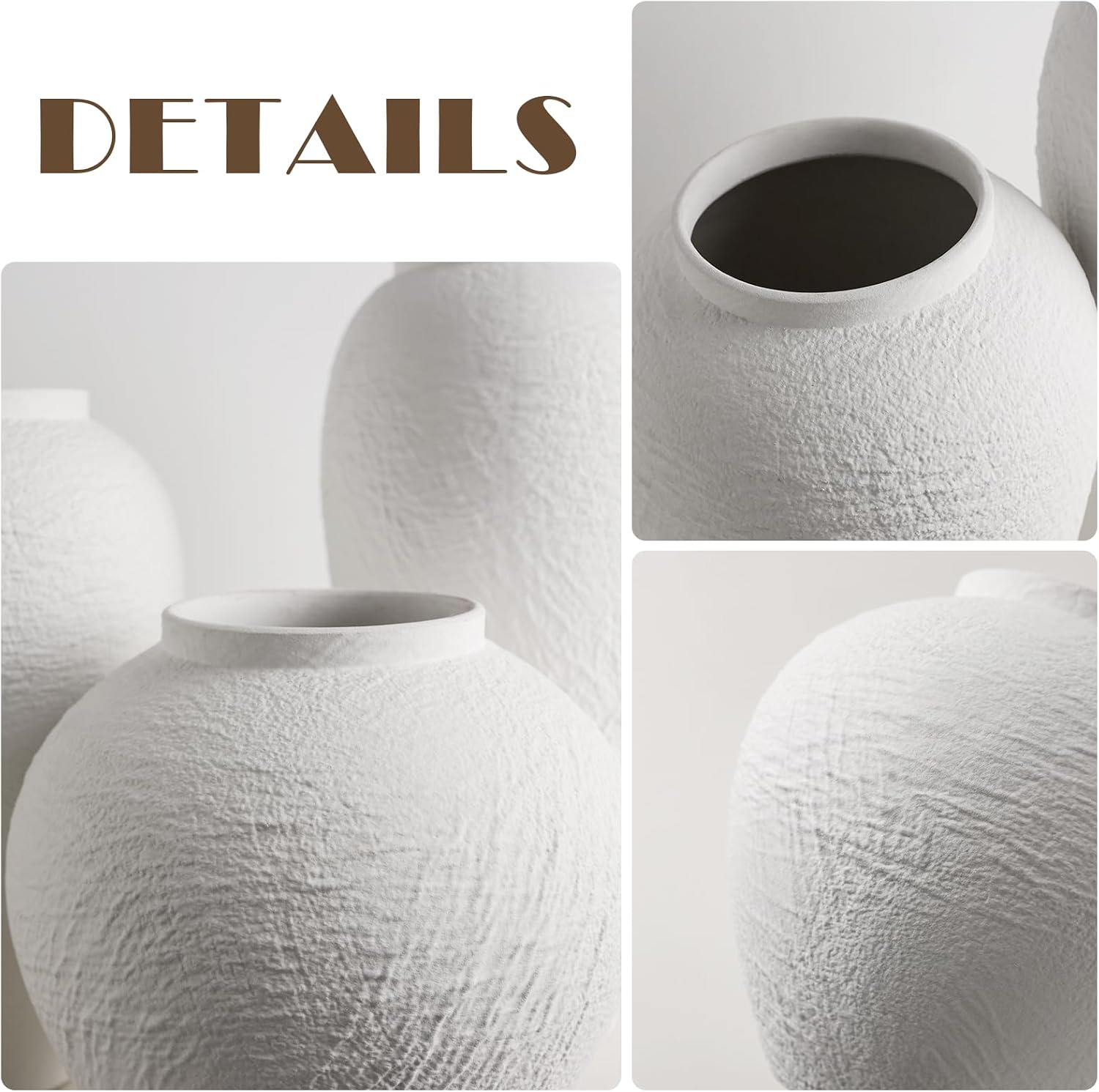 White Textured Stone Pattern Vintage Ceramic Vase