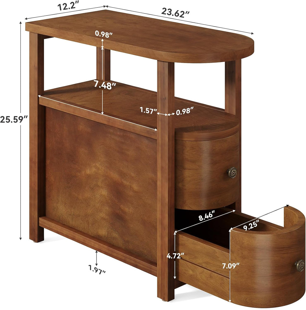 Vintage Brown Solid Wood End Table with Drawers