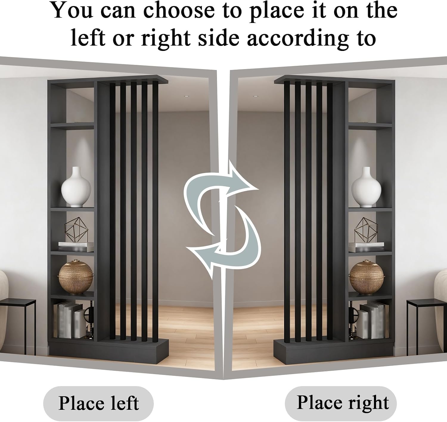 Gray Black Floor-to-Ceiling Shelved Entrance Room Divider