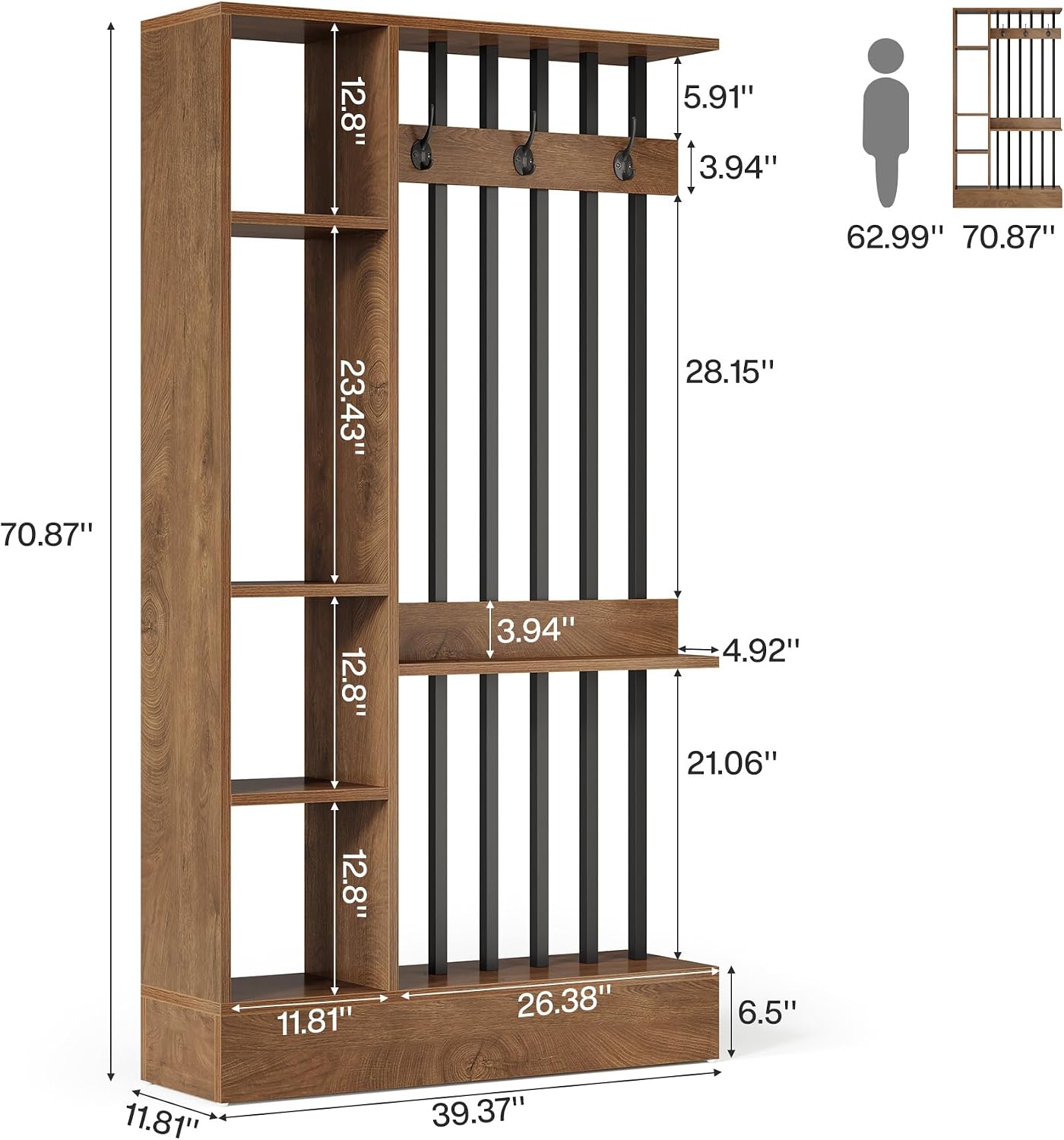 Brown Storage Coat Hook Room Divider