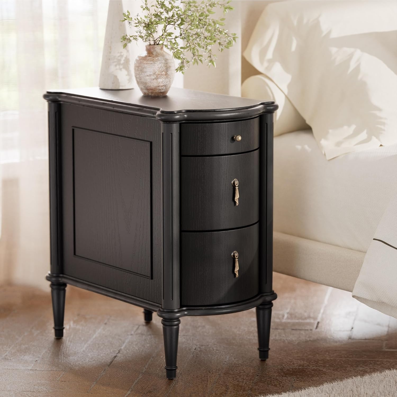 Black Charging Vintage Drawer Nightstand