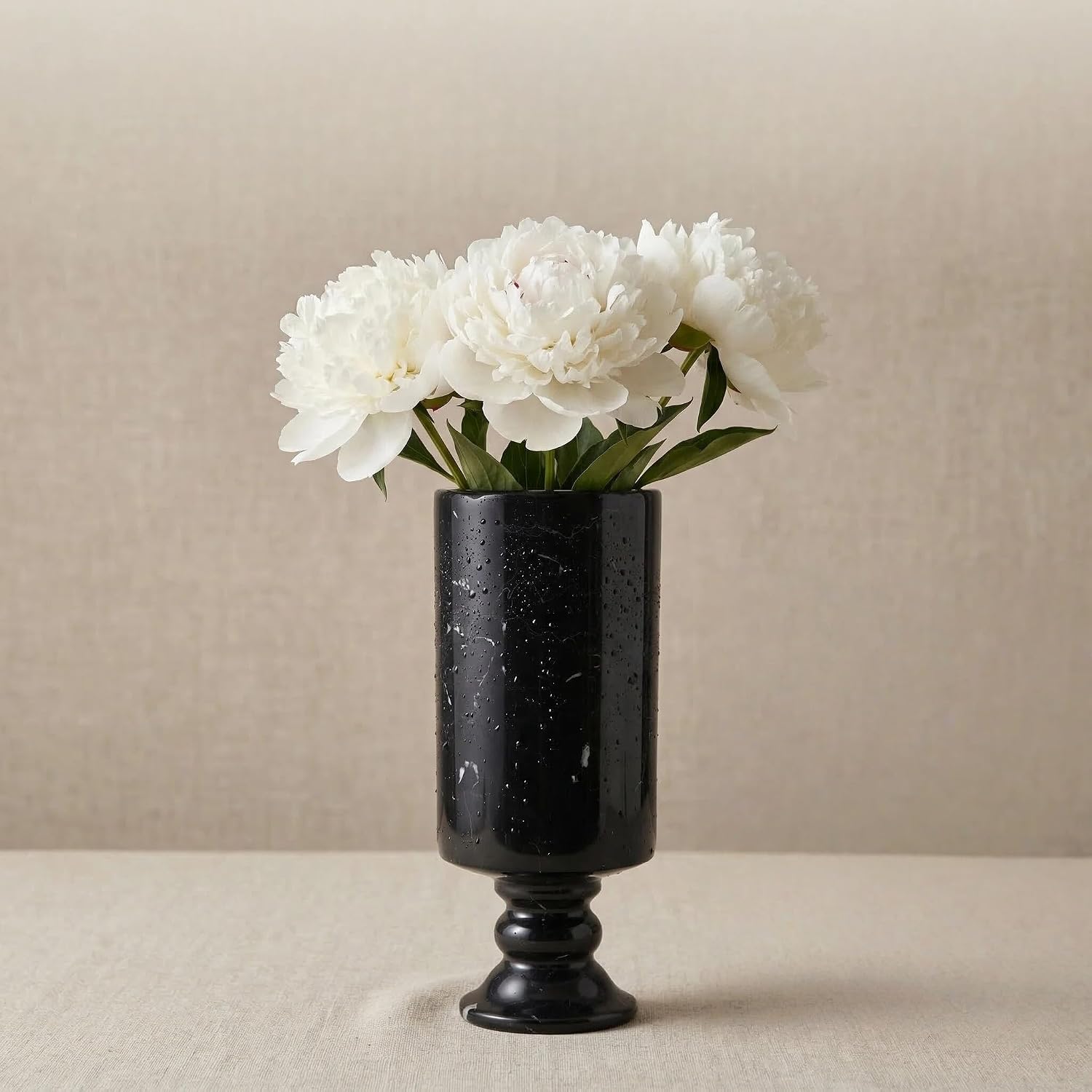 Tall Black Marble Decor Flower Vase