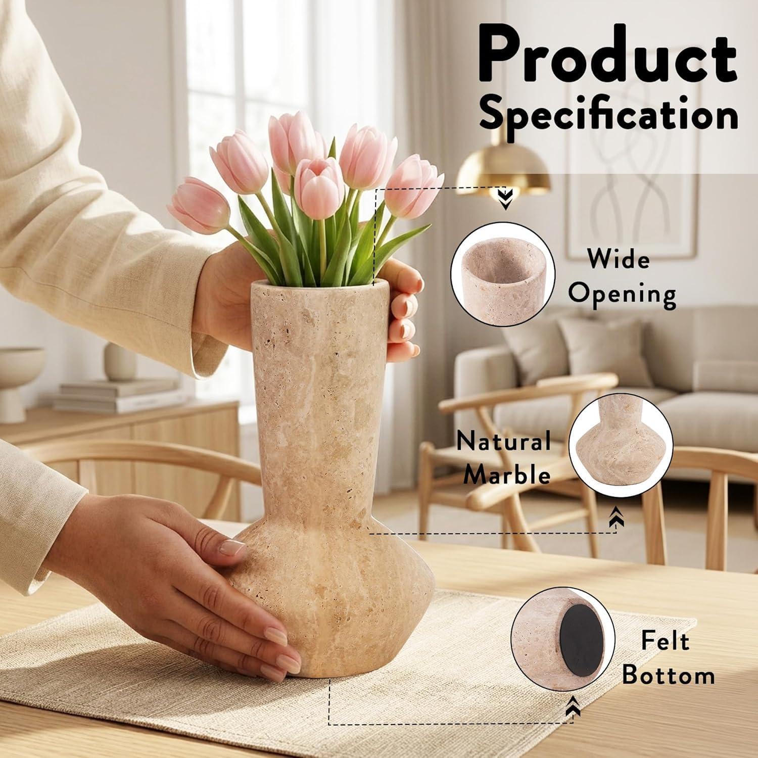 Handmade Travertine Decor Flower Vase