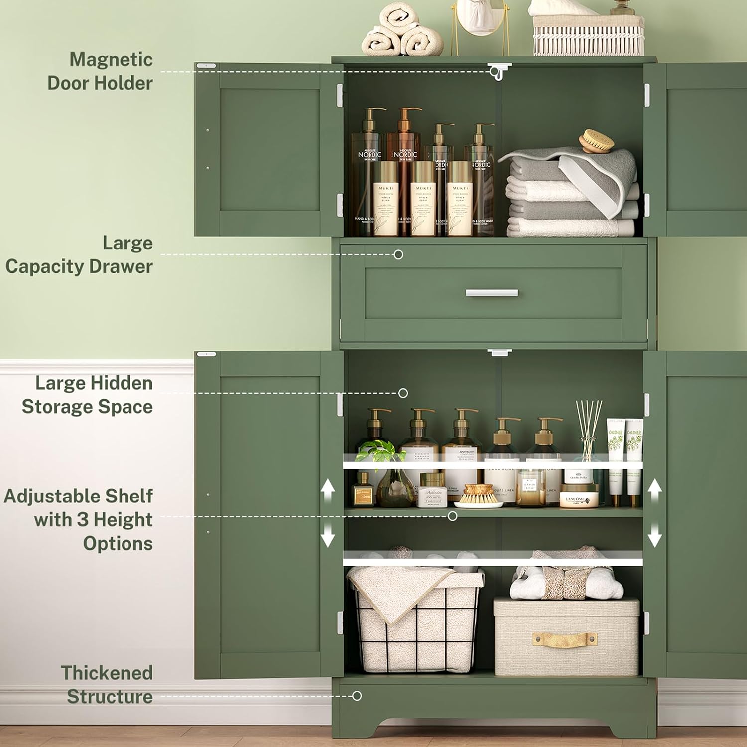 Green 4-Door Bathroom Storage Cabinet