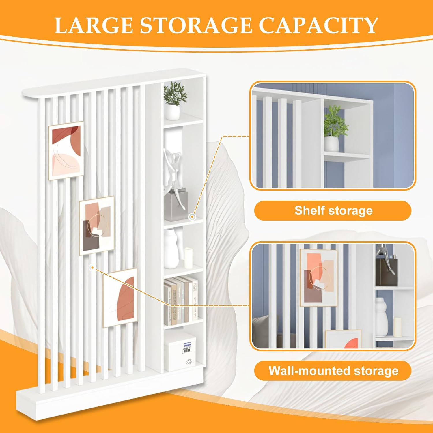 White Freestanding Storage Shelf Wall Room Divider