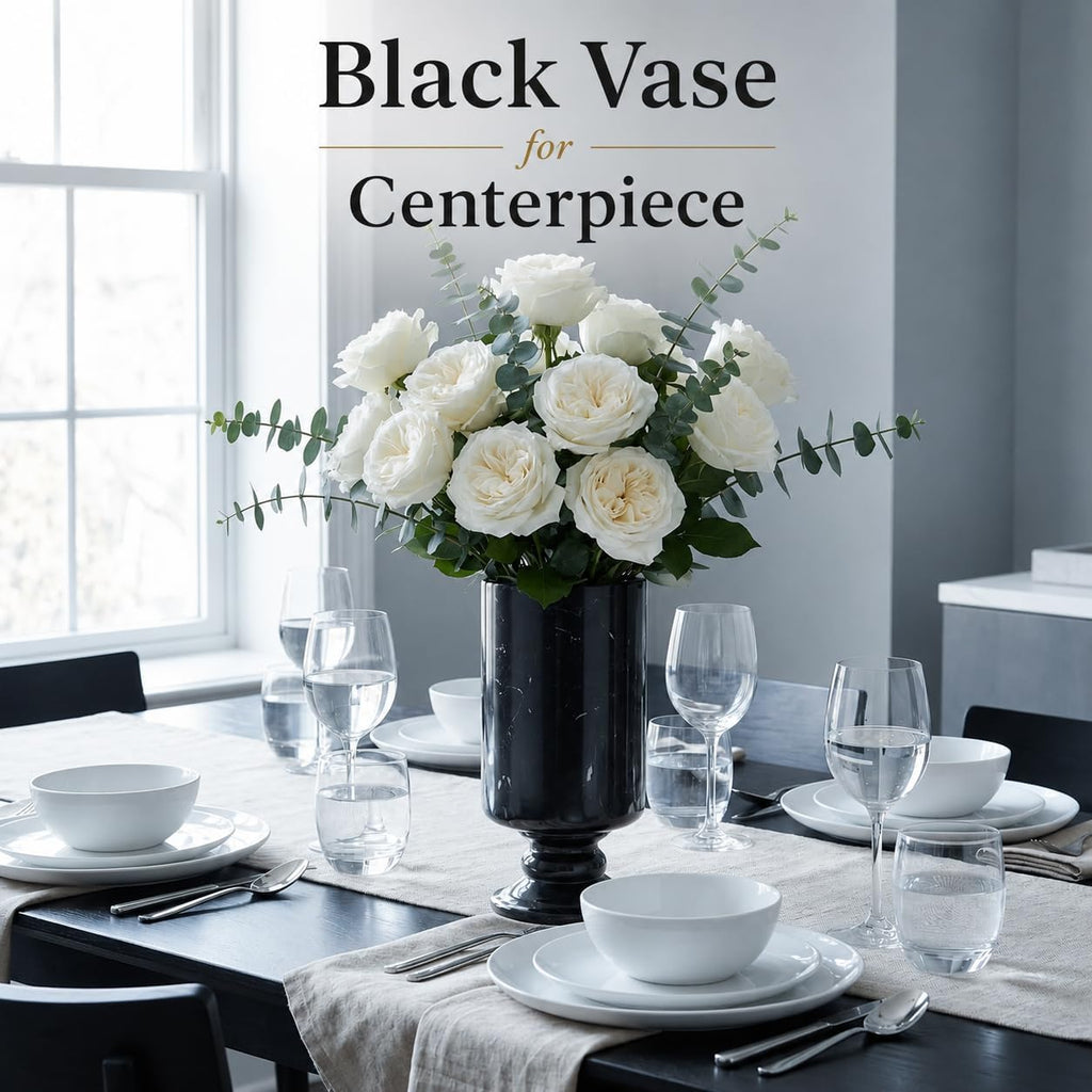Tall Black Marble Decor Flower Vase