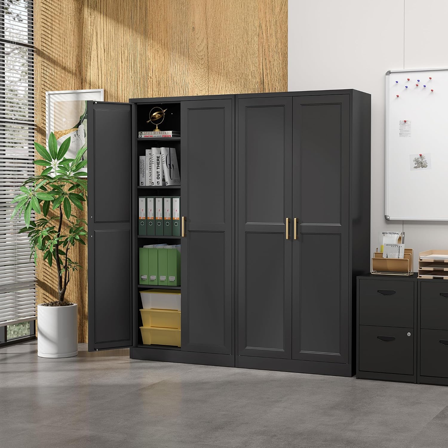 Black Metal Tall Kitchen Pantry Cabinet