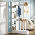 White Shelved Bookcase Room Divider with Coat Hooks