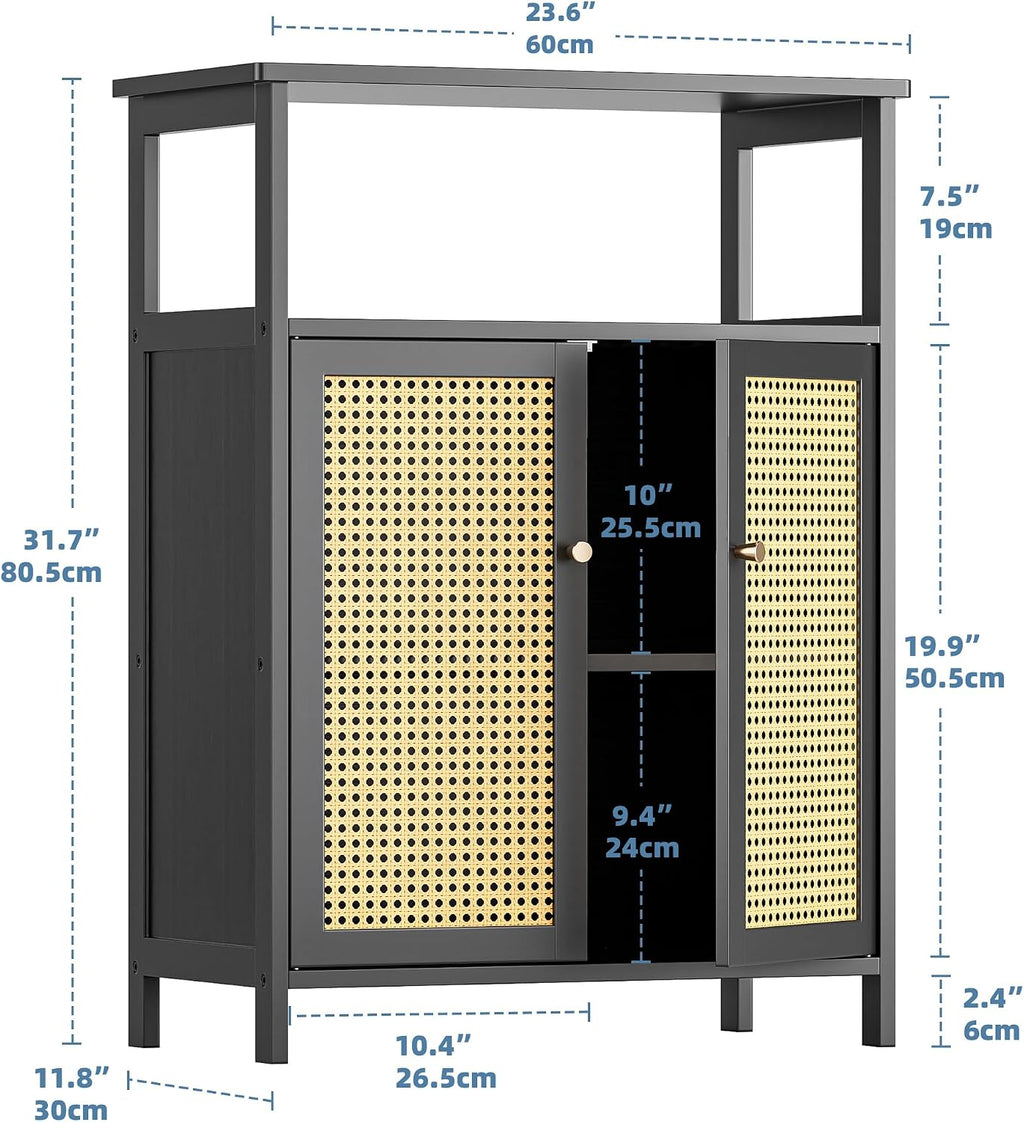 Black Rattan Bathroom Storage Cabinet
