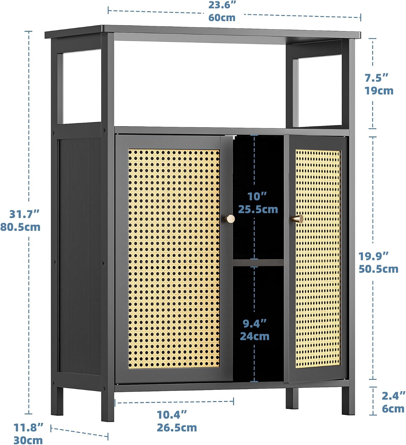 Black Rattan Bathroom Storage Cabinet