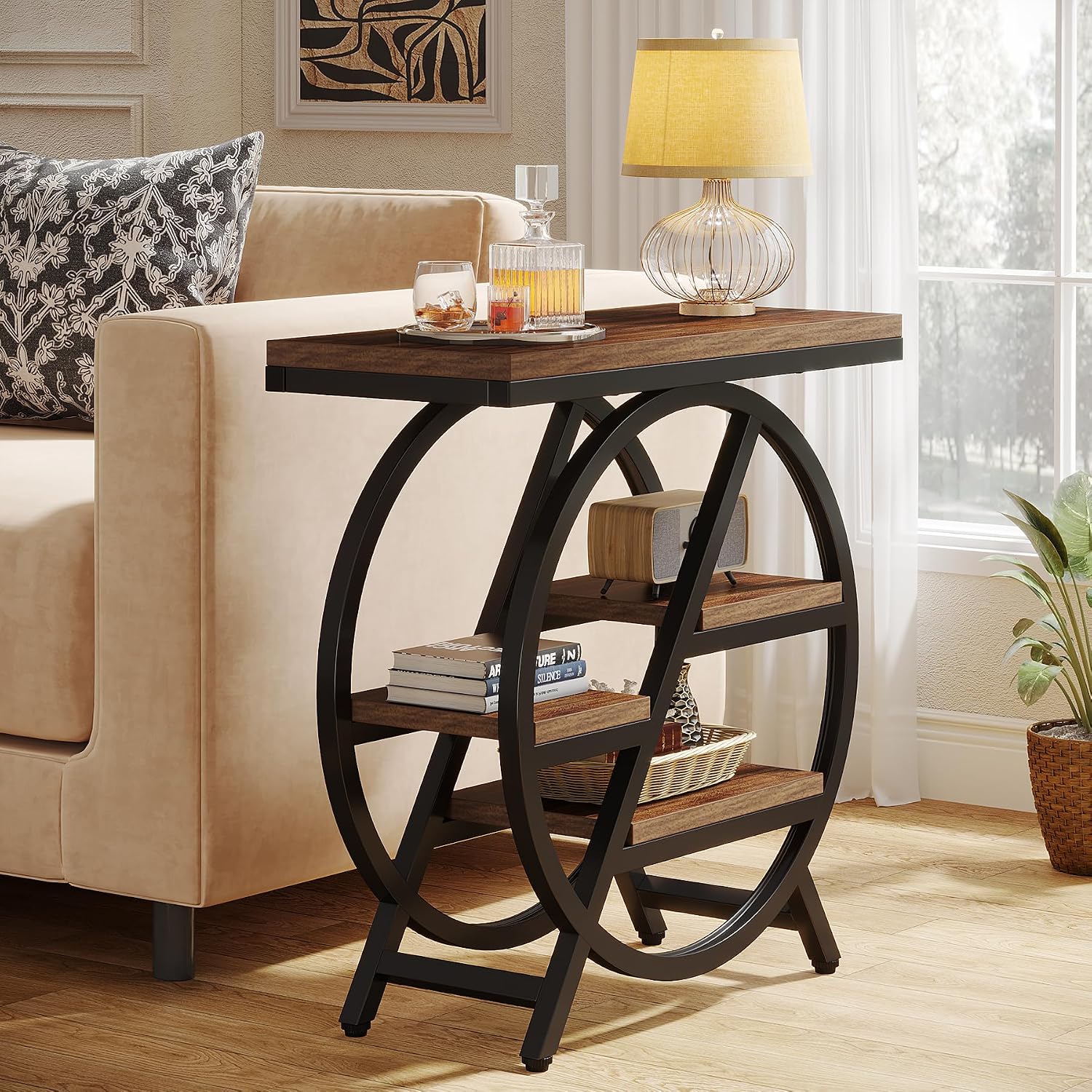 Industrial 3-Tier Wooden Side Table