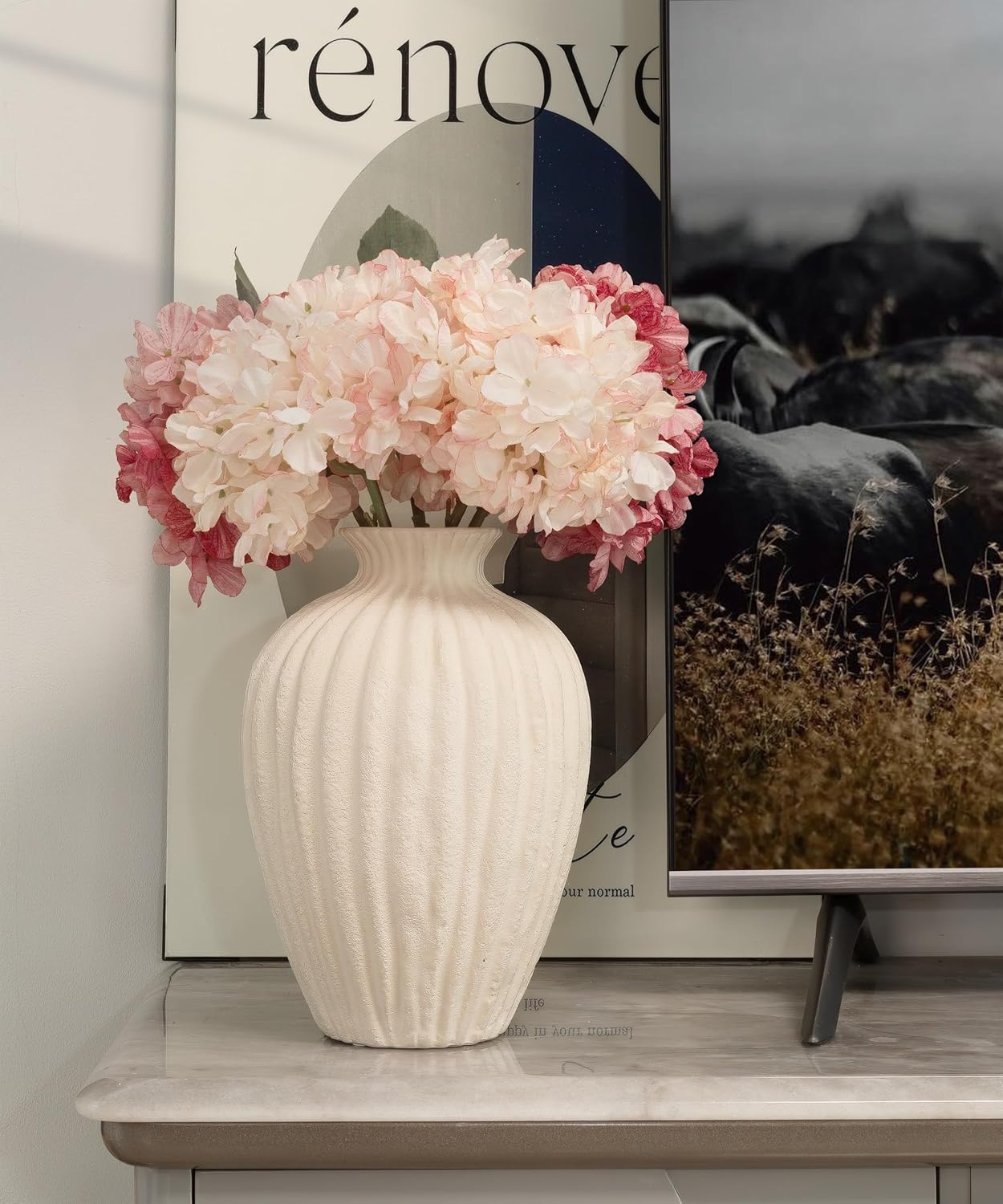 Warm White Wave Textured Ceramic Vase