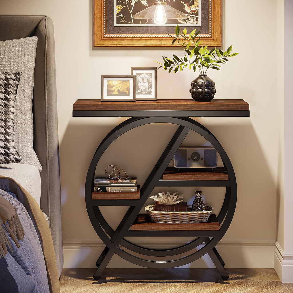 Industrial 3-Tier Wooden Side Table