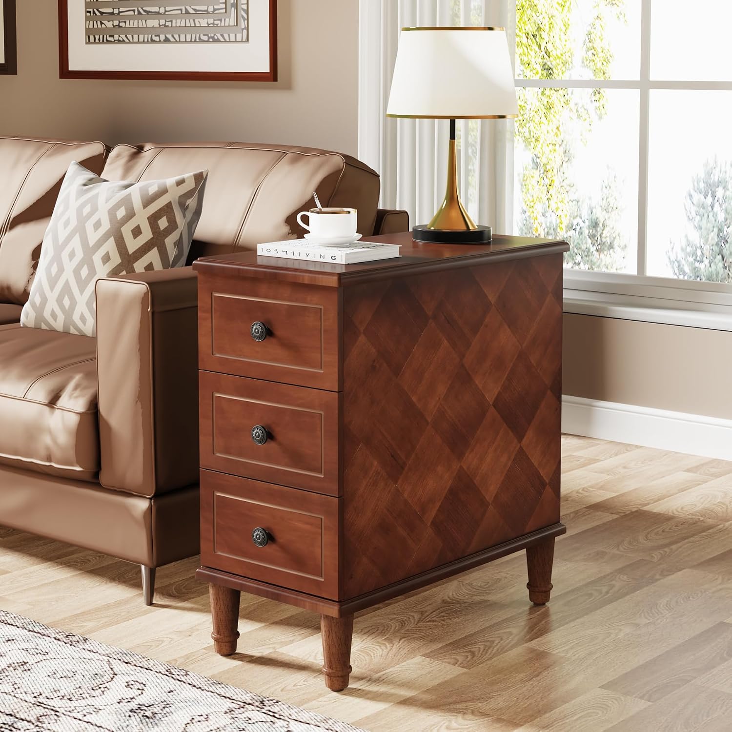 Brown Solid Wood Slim End Table