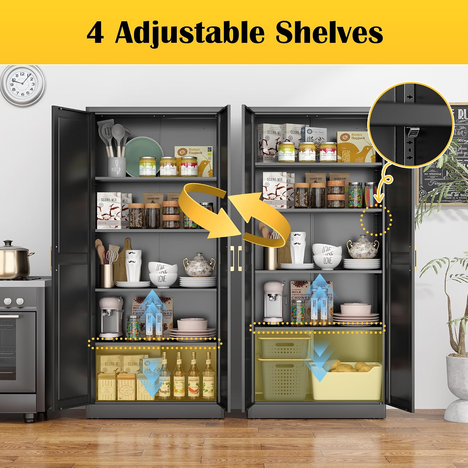 Black Metal Tall Kitchen Pantry Cabinet