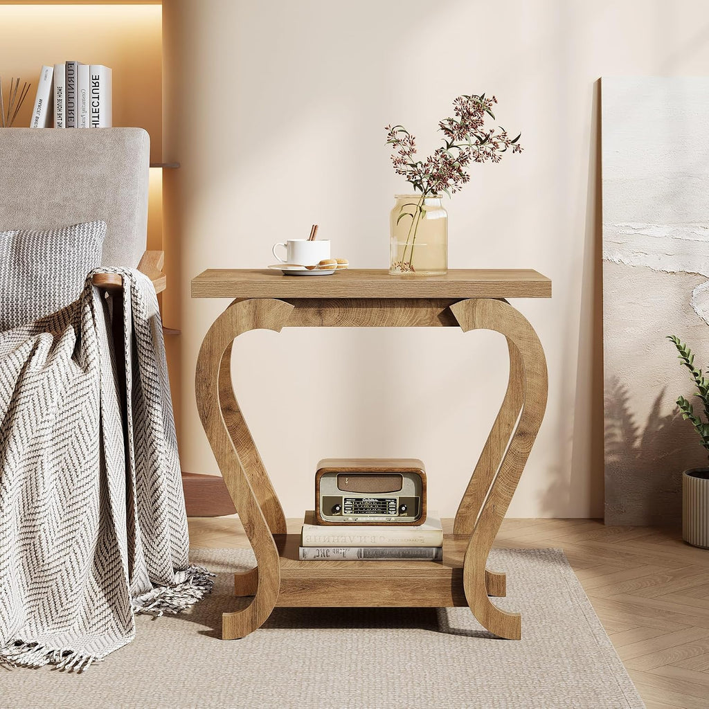 Brown 2-Tier Narrow Wood Side Table