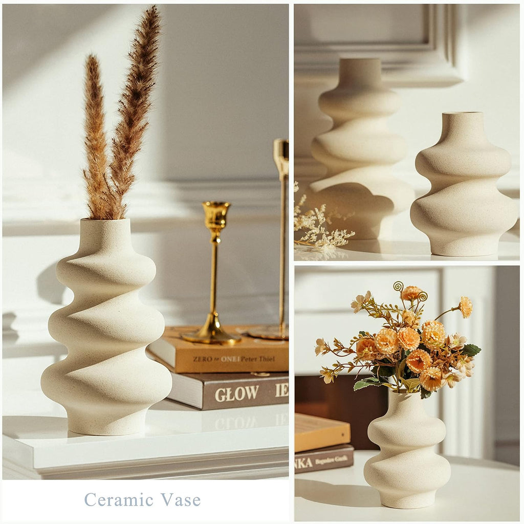 Off White Round Ceramic Vase Set of 2