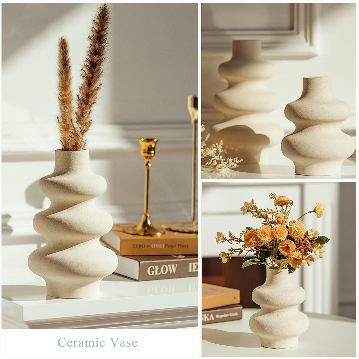 Off White Round Ceramic Vase Set of 2