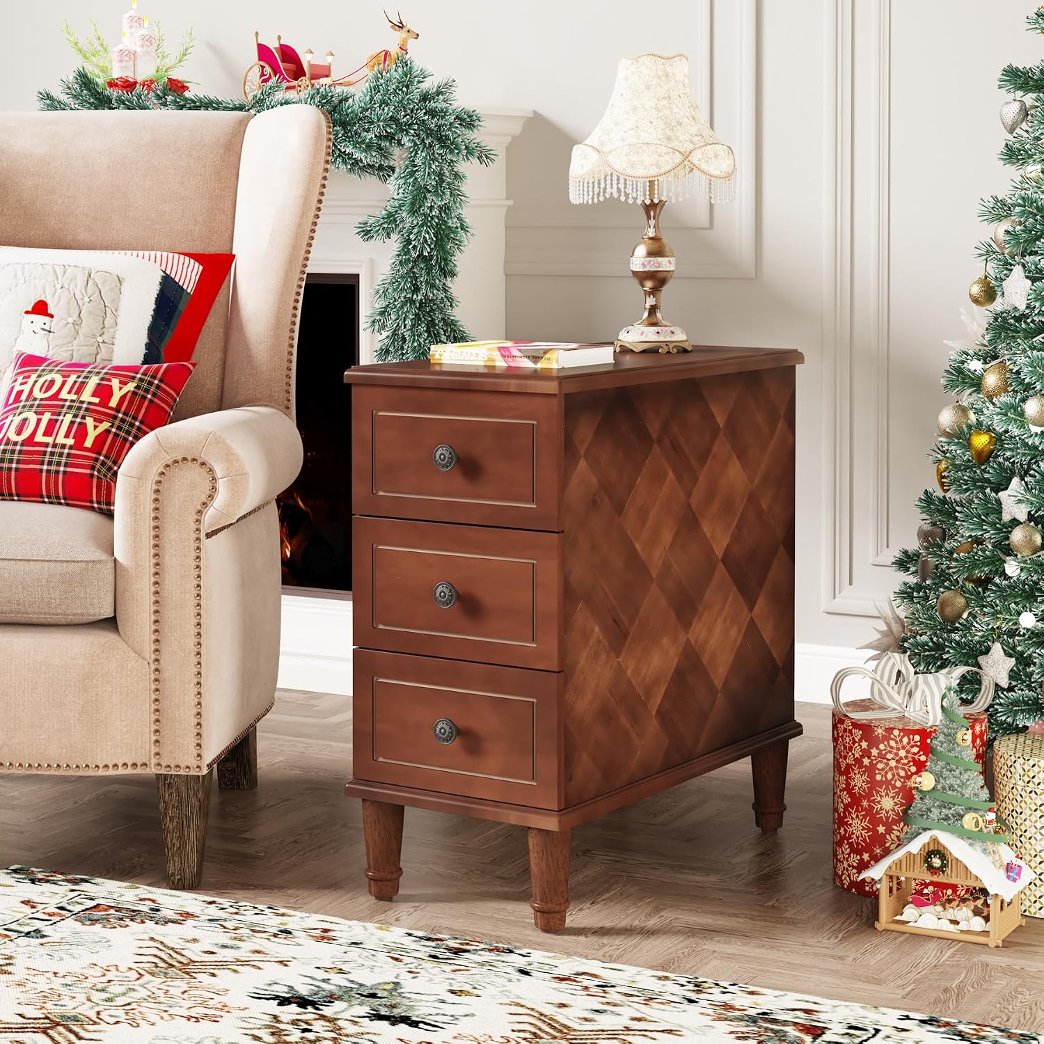 Brown Solid Wood Slim End Table
