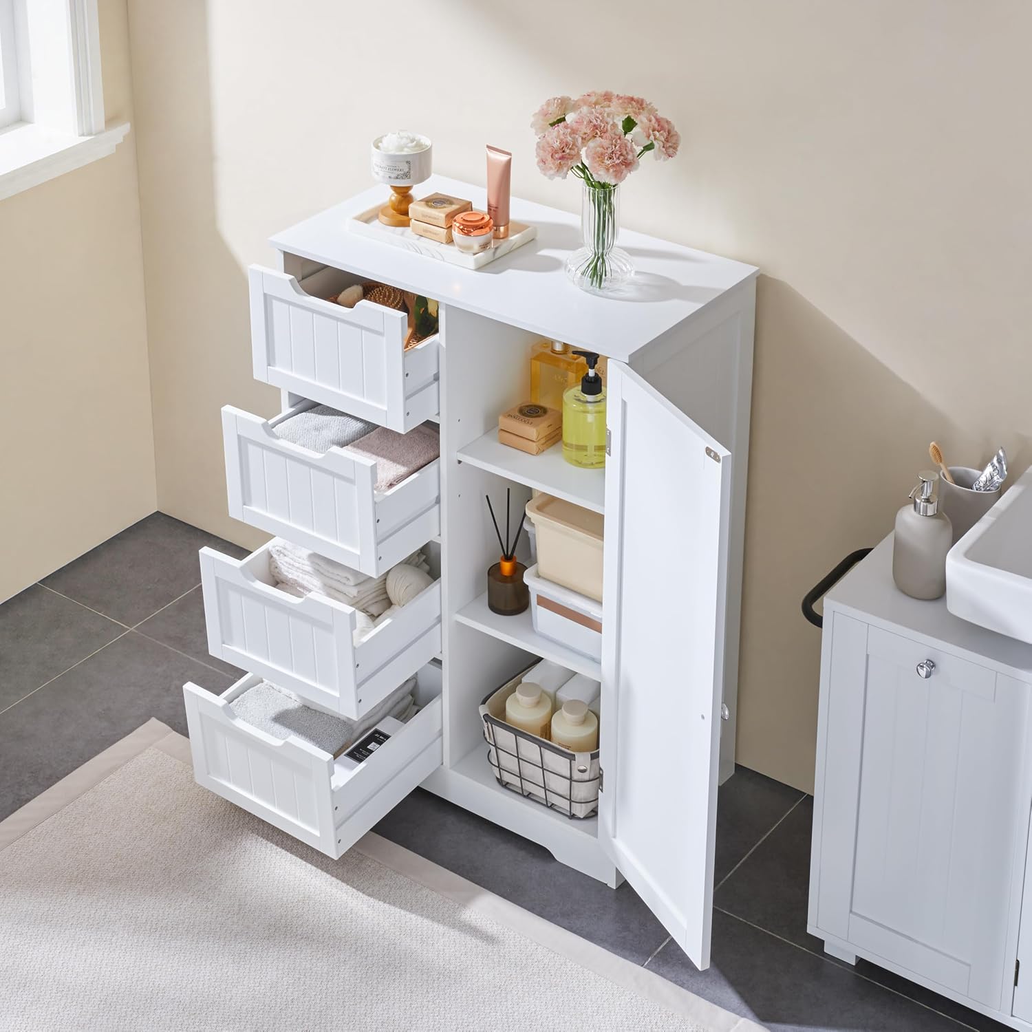 White Drawer Bathroom Storage Cabinet