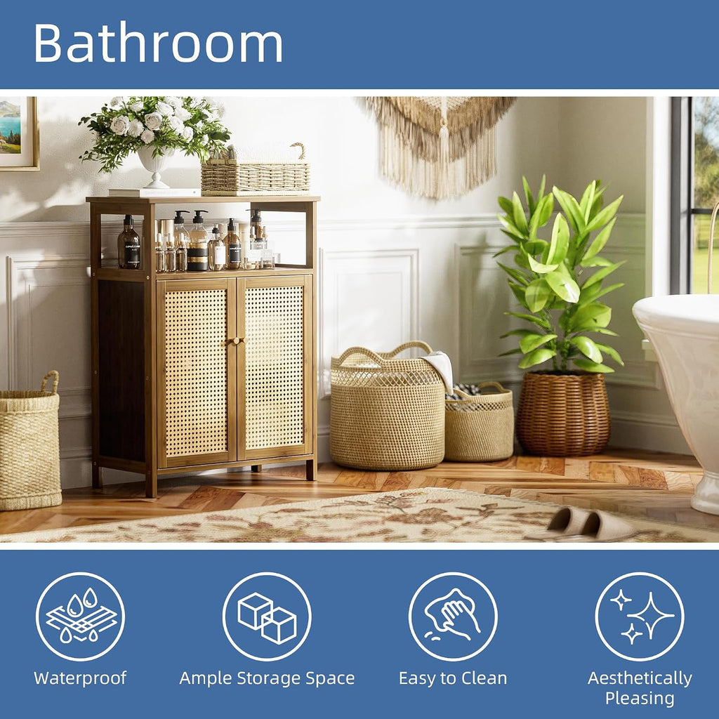 Walnut Rattan Bathroom Cabinet