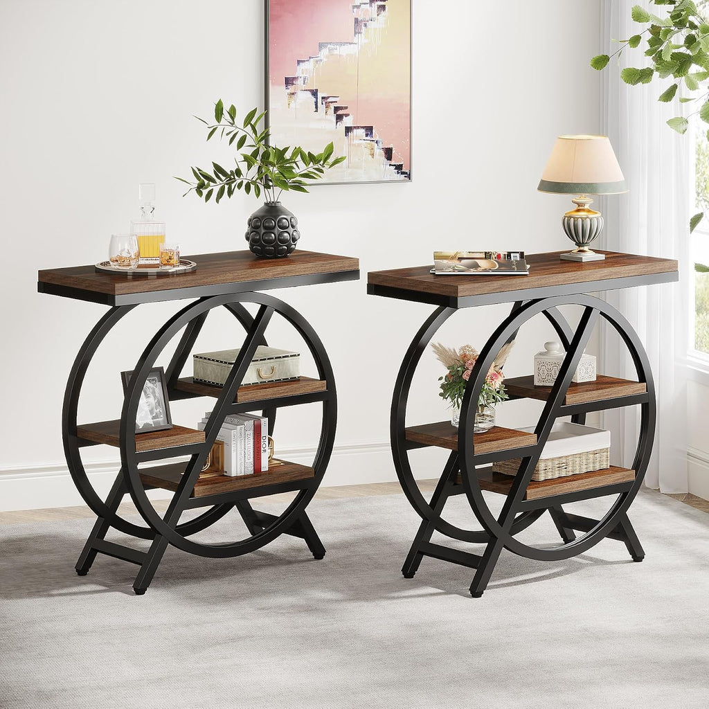 Industrial 3-Tier Wooden Side Table
