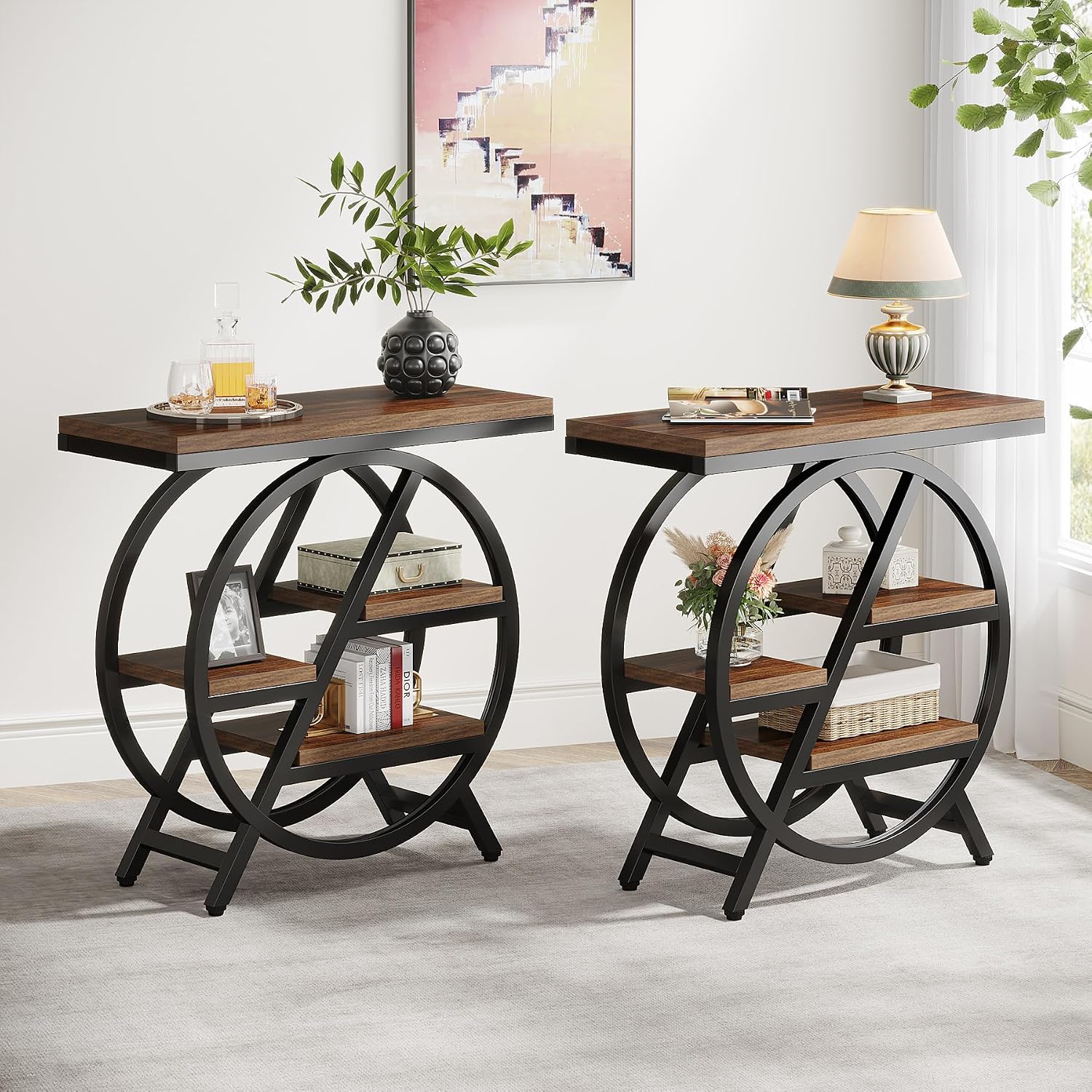 Industrial 3-Tier Wooden Side Table