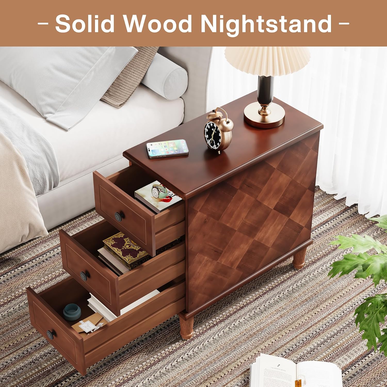Brown Solid Wood Slim End Table