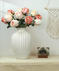 Warm White Wave Textured Ceramic Vase